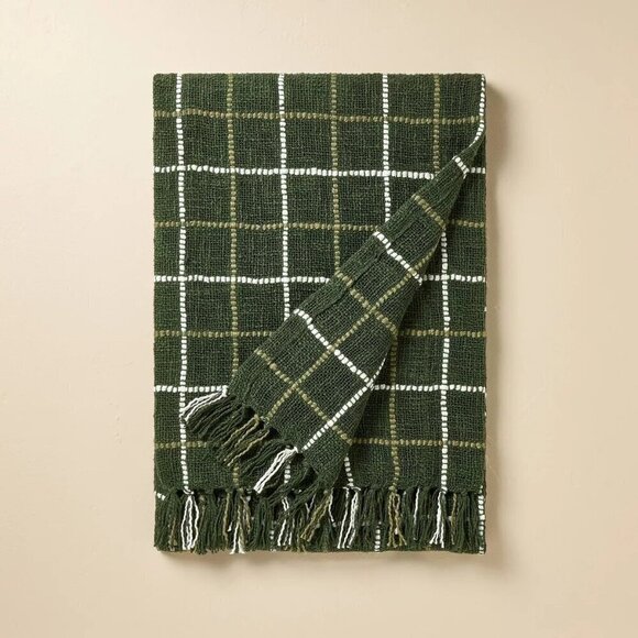 Hearth & Hand Magnolia Plaid Woven Throw Blanket Green - Christmas 2024 - Picture 1 of 5